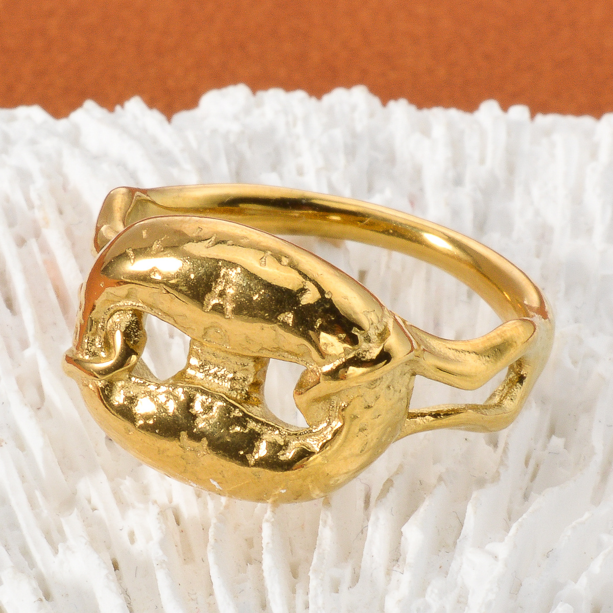 18K Gold Plated Pig Nose Lava Texture Statement Ring